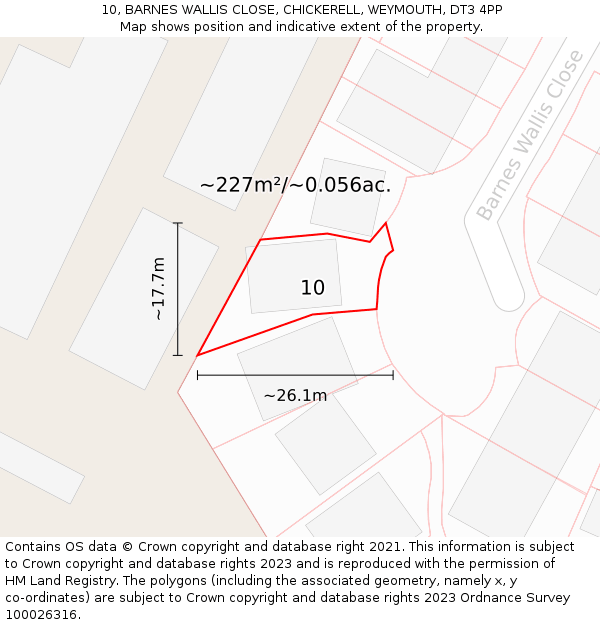 10, BARNES WALLIS CLOSE, CHICKERELL, WEYMOUTH, DT3 4PP: Plot and title map