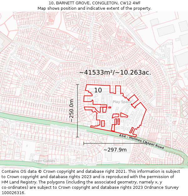 10, BARNETT GROVE, CONGLETON, CW12 4WF: Plot and title map