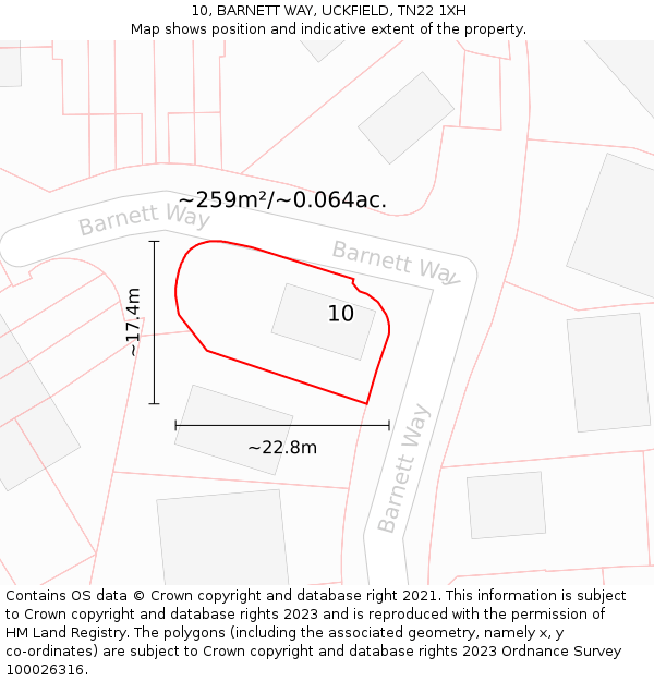 10, BARNETT WAY, UCKFIELD, TN22 1XH: Plot and title map