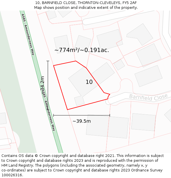 10, BARNFIELD CLOSE, THORNTON-CLEVELEYS, FY5 2AF: Plot and title map
