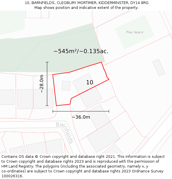 10, BARNFIELDS, CLEOBURY MORTIMER, KIDDERMINSTER, DY14 8RG: Plot and title map