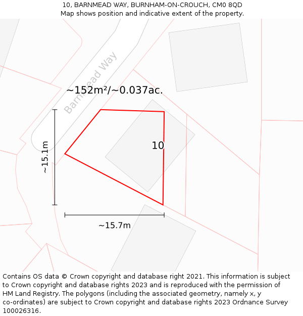 10, BARNMEAD WAY, BURNHAM-ON-CROUCH, CM0 8QD: Plot and title map
