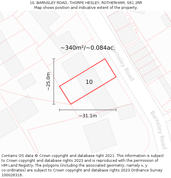 10, BARNSLEY ROAD, THORPE HESLEY, ROTHERHAM, S61 2RR: Plot and title map