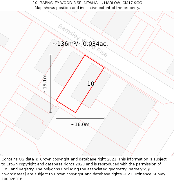 10, BARNSLEY WOOD RISE, NEWHALL, HARLOW, CM17 9GG: Plot and title map