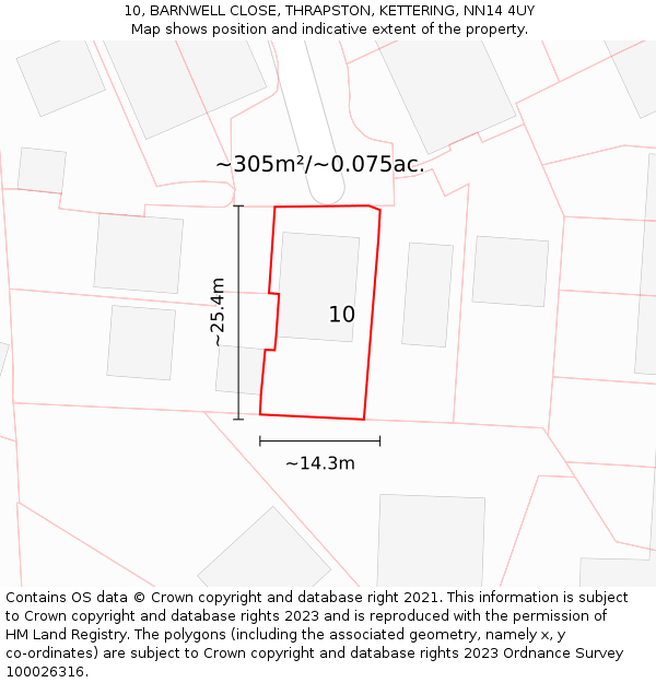 10, BARNWELL CLOSE, THRAPSTON, KETTERING, NN14 4UY: Plot and title map