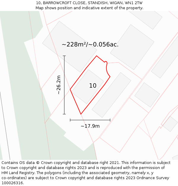 10, BARROWCROFT CLOSE, STANDISH, WIGAN, WN1 2TW: Plot and title map
