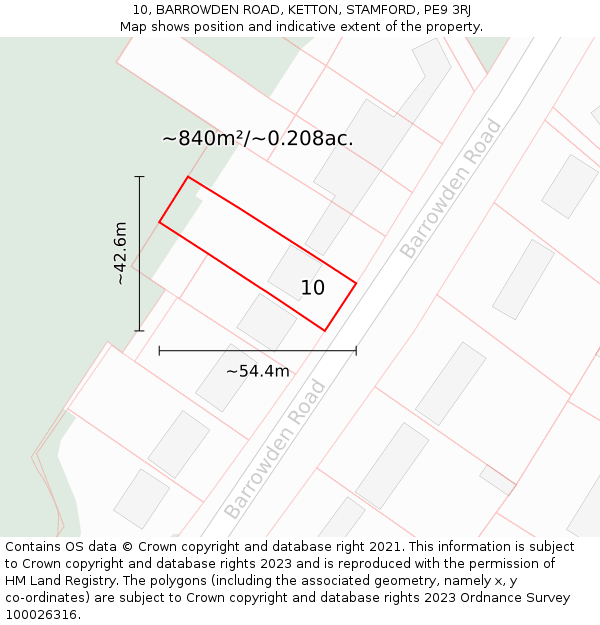 10, BARROWDEN ROAD, KETTON, STAMFORD, PE9 3RJ: Plot and title map