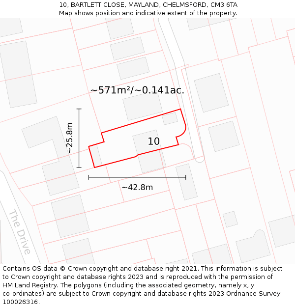 10, BARTLETT CLOSE, MAYLAND, CHELMSFORD, CM3 6TA: Plot and title map