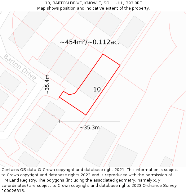 10, BARTON DRIVE, KNOWLE, SOLIHULL, B93 0PE: Plot and title map