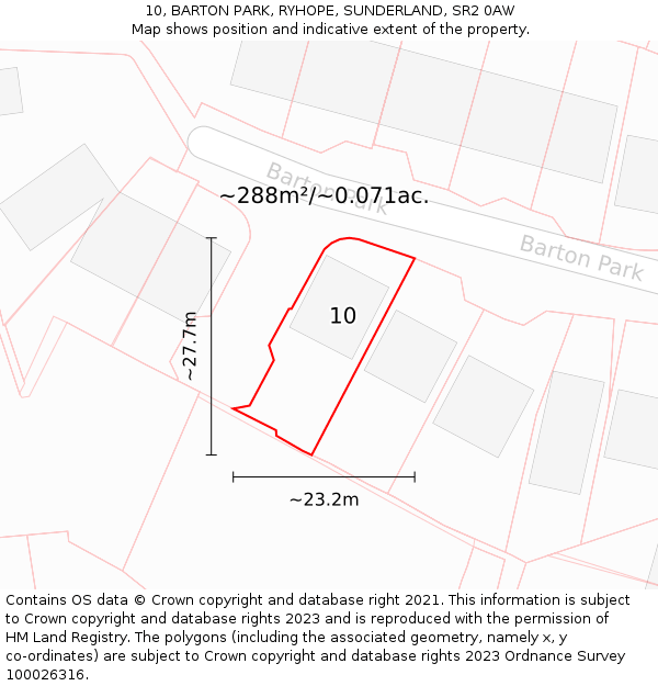 10, BARTON PARK, RYHOPE, SUNDERLAND, SR2 0AW: Plot and title map