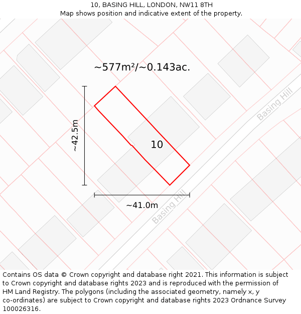 10, BASING HILL, LONDON, NW11 8TH: Plot and title map