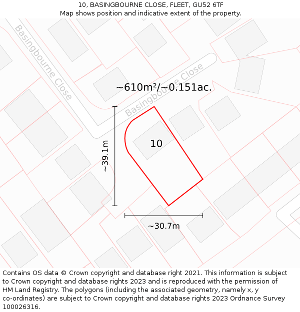 10, BASINGBOURNE CLOSE, FLEET, GU52 6TF: Plot and title map