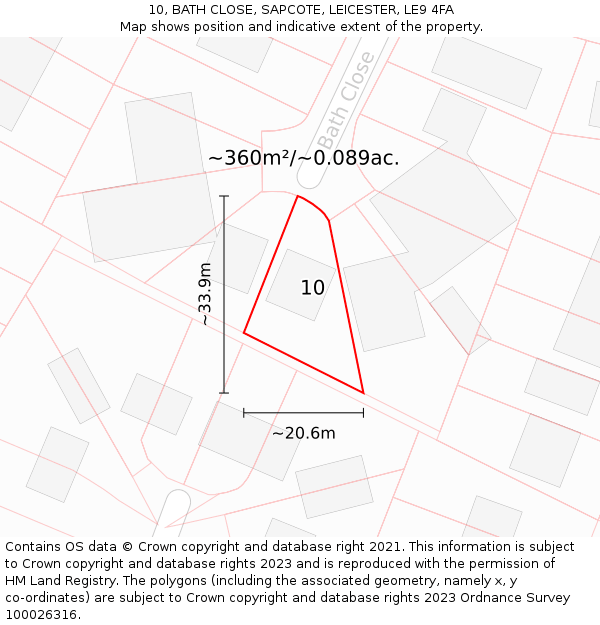 10, BATH CLOSE, SAPCOTE, LEICESTER, LE9 4FA: Plot and title map