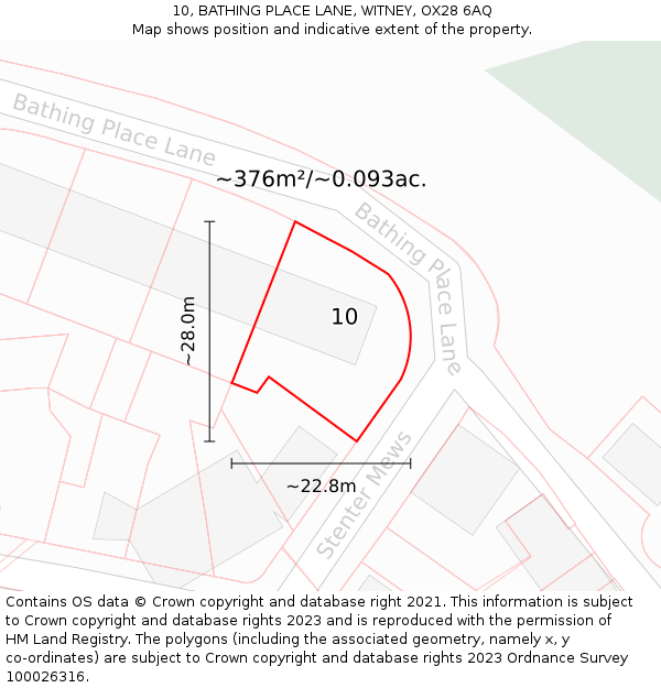 10, BATHING PLACE LANE, WITNEY, OX28 6AQ: Plot and title map