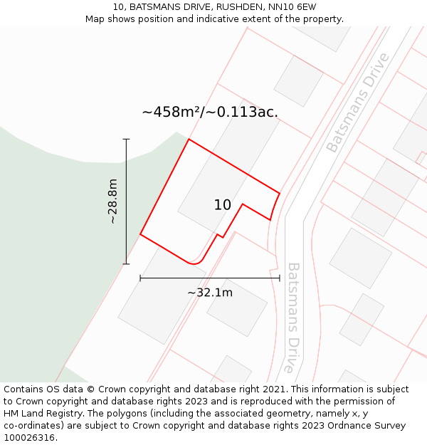 10, BATSMANS DRIVE, RUSHDEN, NN10 6EW: Plot and title map
