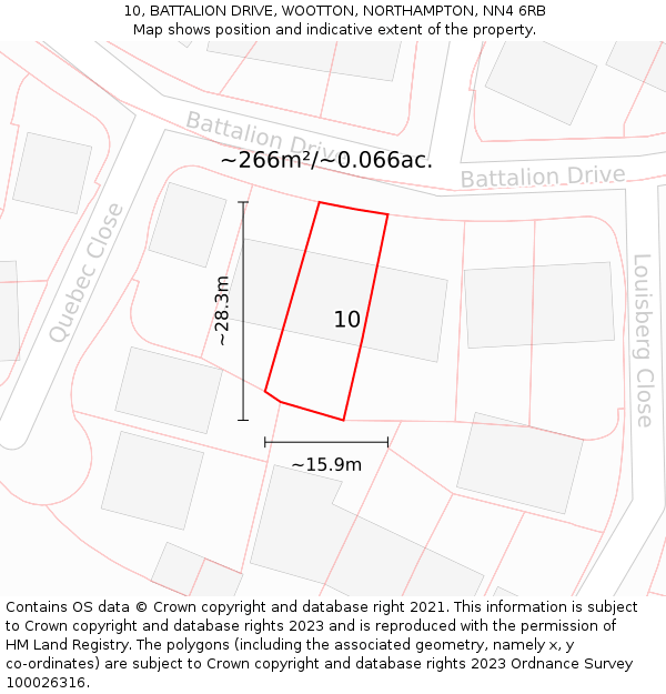 10, BATTALION DRIVE, WOOTTON, NORTHAMPTON, NN4 6RB: Plot and title map