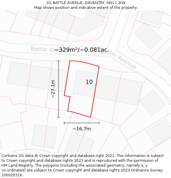 10, BATTLE AVENUE, DAVENTRY, NN11 2NX: Plot and title map