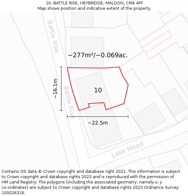 10, BATTLE RISE, HEYBRIDGE, MALDON, CM9 4PF: Plot and title map