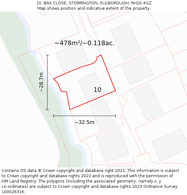 10, BAX CLOSE, STORRINGTON, PULBOROUGH, RH20 4GZ: Plot and title map