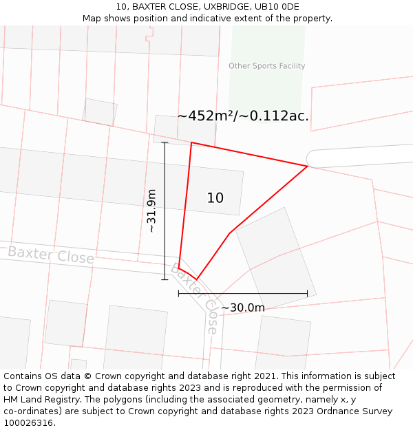 10, BAXTER CLOSE, UXBRIDGE, UB10 0DE: Plot and title map
