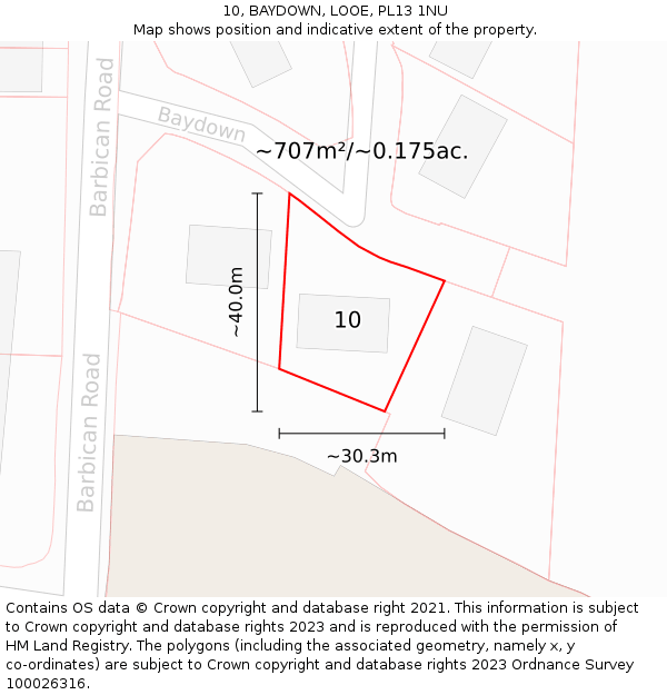 10, BAYDOWN, LOOE, PL13 1NU: Plot and title map