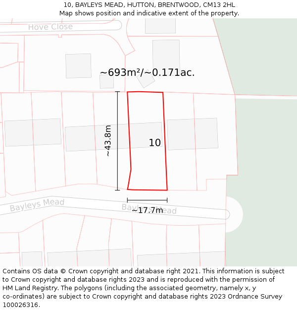 10, BAYLEYS MEAD, HUTTON, BRENTWOOD, CM13 2HL: Plot and title map