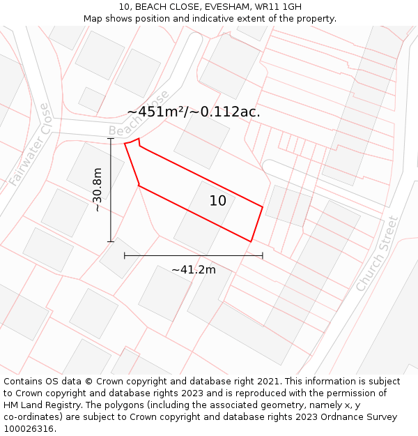 10, BEACH CLOSE, EVESHAM, WR11 1GH: Plot and title map