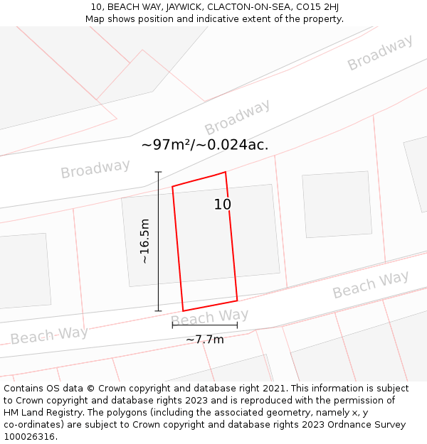 10, BEACH WAY, JAYWICK, CLACTON-ON-SEA, CO15 2HJ: Plot and title map