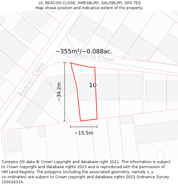 10, BEACON CLOSE, AMESBURY, SALISBURY, SP4 7EG: Plot and title map