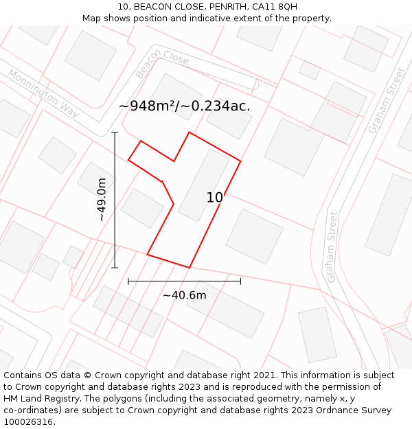 10, BEACON CLOSE, PENRITH, CA11 8QH: Plot and title map