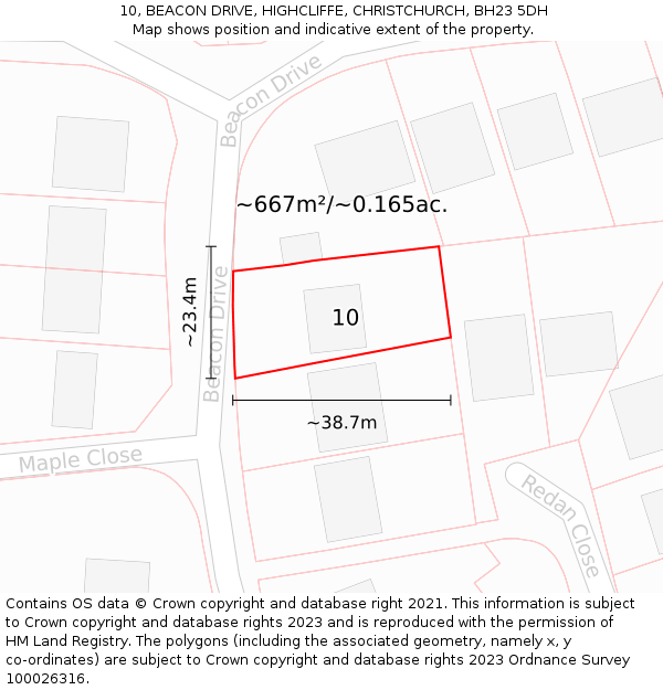10, BEACON DRIVE, HIGHCLIFFE, CHRISTCHURCH, BH23 5DH: Plot and title map
