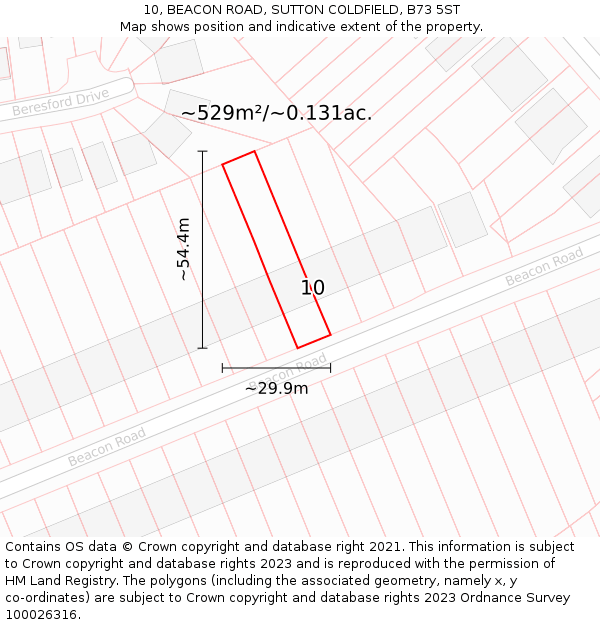 10, BEACON ROAD, SUTTON COLDFIELD, B73 5ST: Plot and title map
