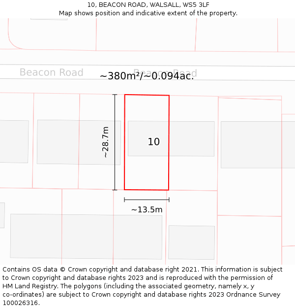 10, BEACON ROAD, WALSALL, WS5 3LF: Plot and title map