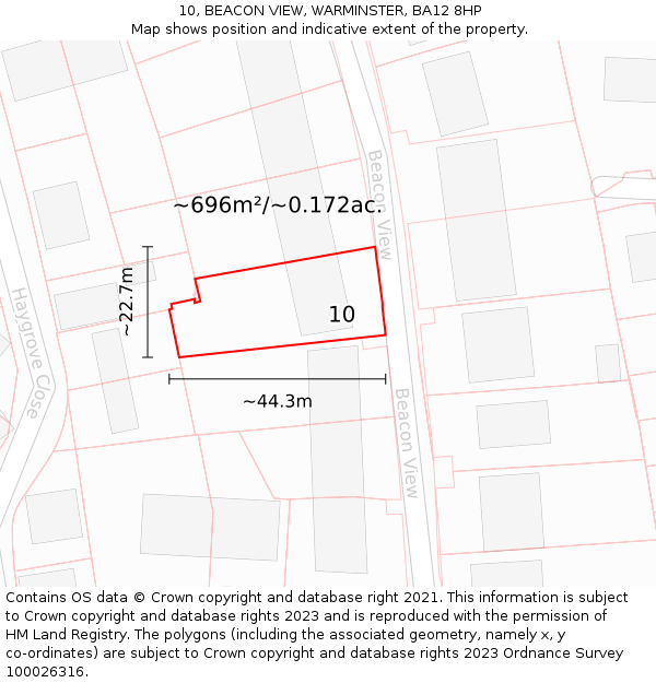 10, BEACON VIEW, WARMINSTER, BA12 8HP: Plot and title map