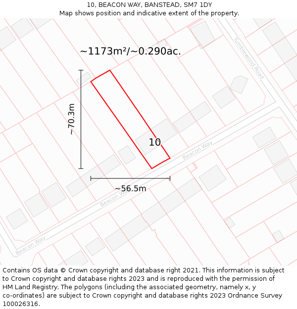 10, BEACON WAY, BANSTEAD, SM7 1DY: Plot and title map