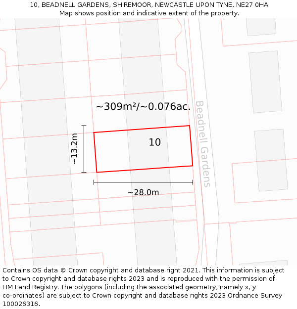10, BEADNELL GARDENS, SHIREMOOR, NEWCASTLE UPON TYNE, NE27 0HA: Plot and title map