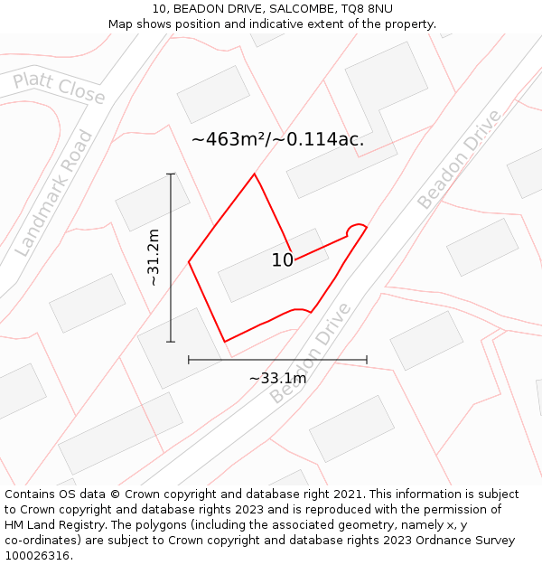 10, BEADON DRIVE, SALCOMBE, TQ8 8NU: Plot and title map