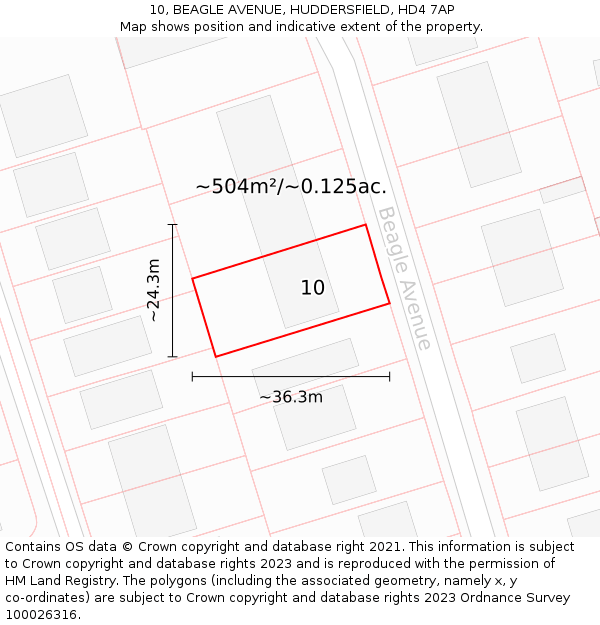 10, BEAGLE AVENUE, HUDDERSFIELD, HD4 7AP: Plot and title map