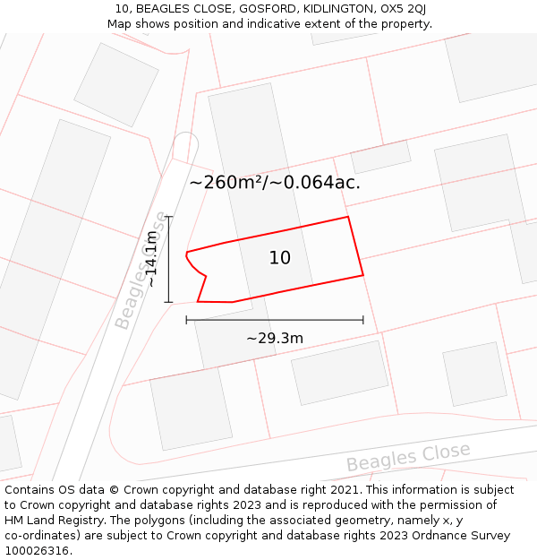 10, BEAGLES CLOSE, GOSFORD, KIDLINGTON, OX5 2QJ: Plot and title map