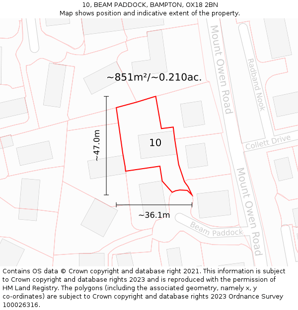 10, BEAM PADDOCK, BAMPTON, OX18 2BN: Plot and title map