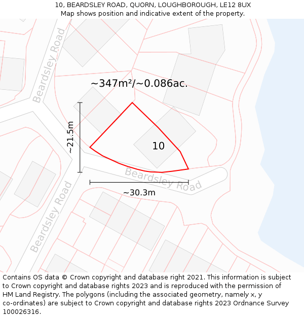 10, BEARDSLEY ROAD, QUORN, LOUGHBOROUGH, LE12 8UX: Plot and title map