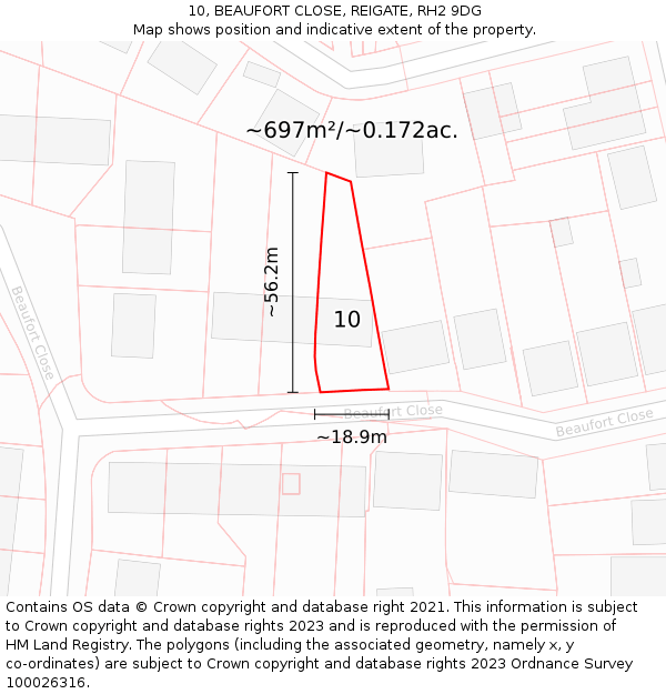 10, BEAUFORT CLOSE, REIGATE, RH2 9DG: Plot and title map