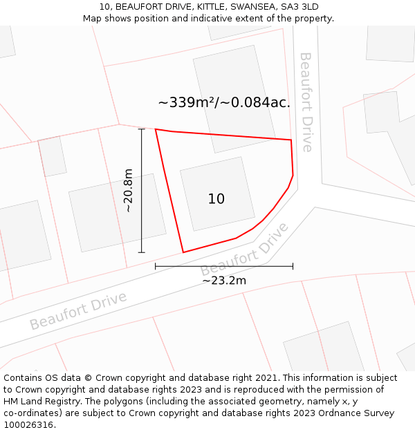 10, BEAUFORT DRIVE, KITTLE, SWANSEA, SA3 3LD: Plot and title map