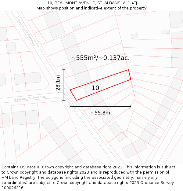 10, BEAUMONT AVENUE, ST. ALBANS, AL1 4TJ: Plot and title map