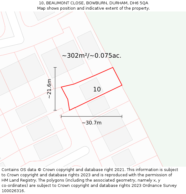 10, BEAUMONT CLOSE, BOWBURN, DURHAM, DH6 5QA: Plot and title map