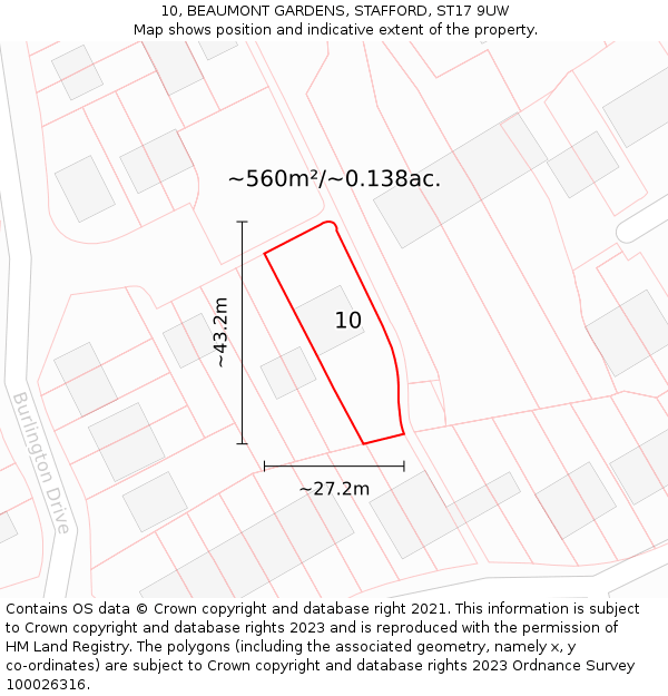 10, BEAUMONT GARDENS, STAFFORD, ST17 9UW: Plot and title map