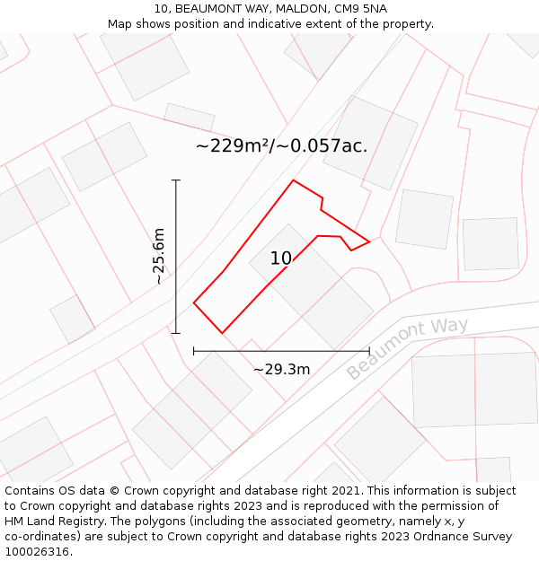 10, BEAUMONT WAY, MALDON, CM9 5NA: Plot and title map