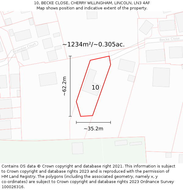 10, BECKE CLOSE, CHERRY WILLINGHAM, LINCOLN, LN3 4AF: Plot and title map