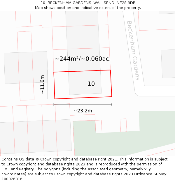 10, BECKENHAM GARDENS, WALLSEND, NE28 9DR: Plot and title map