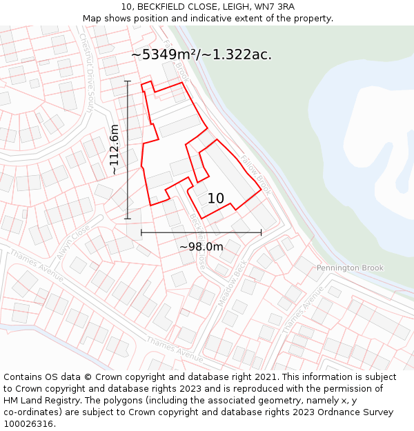 10, BECKFIELD CLOSE, LEIGH, WN7 3RA: Plot and title map